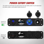 4 in 1 ON/Off Charger Socket Panel PD Type C and QC 3.0 USB Power Outlet LED Voltmeter Cigarette Lighter Rocker Toggle Switches for Truck Car Boats RV