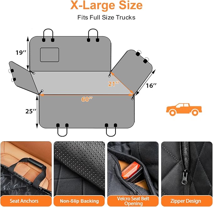 Dog Car Seat Cover for Pets 100% Waterproof Seat Cover Hammock 600D Heavy Duty Scratch Proof Nonslip Durable Soft Back Seat Covers for Full Size Trucks