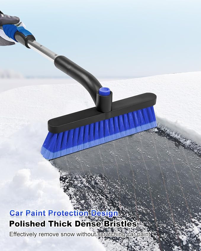 33 Inch Snow Brush and Ice Scraper for Car Windshield, Extendable Snow Scraper and Brush with Foam Grip for Truck SUV Vehicle Window - Blue