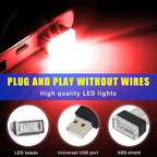 4 PCS USB LED Car Interior Atmosphere Lamp, Plug-in USB Decor Night Light, Portable Auto Ambient Lighting Kit, Universal Vehicle Interior Accessories for Most Cars (Red & Blue)