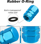 Aluminum Tire Stem Valve Caps Wheel Valve Covers Car Dustproof Tire Cap Cover Accessories, Universal for SUV, Car, Bike and Motorcycle，Hexagon Shape (4PCS Light Blue)