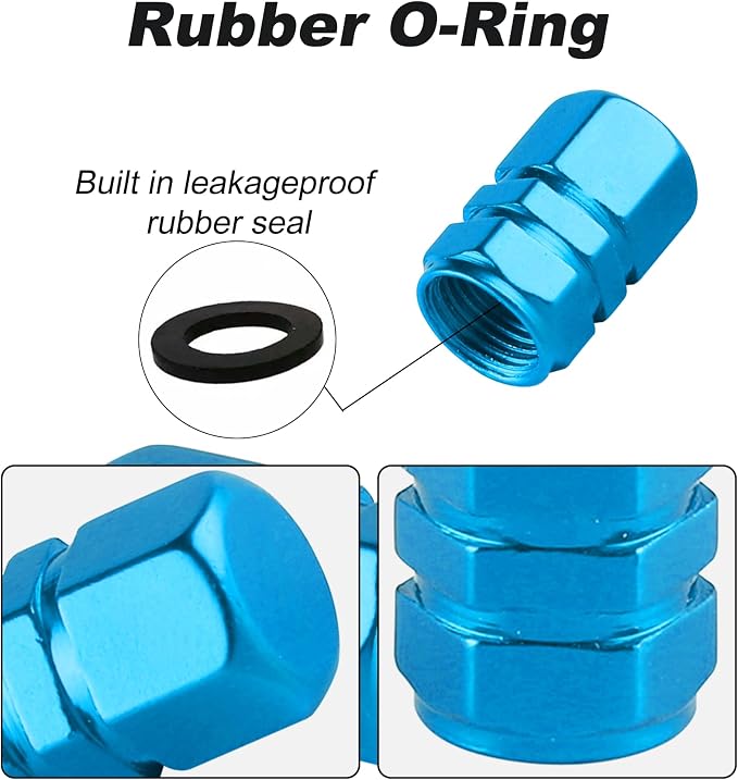 Aluminum Tire Stem Valve Caps Wheel Valve Covers Car Dustproof Tire Cap Cover Accessories, Universal for SUV, Car, Bike and Motorcycle，Hexagon Shape (4PCS Light Blue)