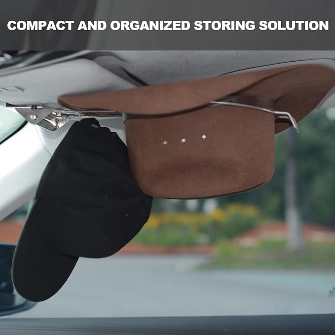 Car Visor Hat Holder for Cowboy Hats & Baseball Caps – Universal Sun Visor Hat Rack Organizer – Heavy-Duty Iron Mount Fits Cars, Trucks, SUV, Pickups – No Drilling, Space-Saving Design