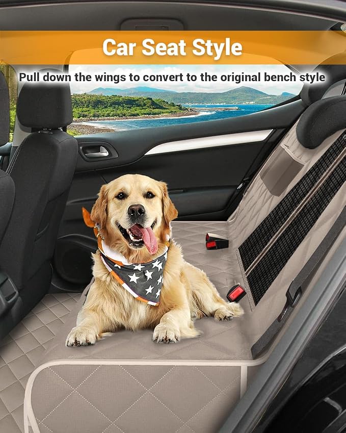 Dog Car Seat Cover, Heavy Durable Dog Seat Cover for Back Seat, 100% Waterproof Scratch Proof Nonslip Dog Hammock for Car with Side Flap, Pet Back Seat Covers Large 60" W x 64" L