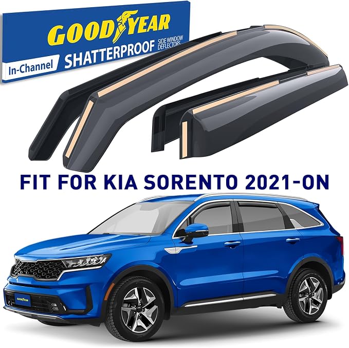 Goodyear Shatterproof in-Channel Window Deflectors for Kia Sorento 2021-2026, Rain Guards, Window Visors for Cars, Vent Deflector, Car Accessories, 4 pcs. - GY008439