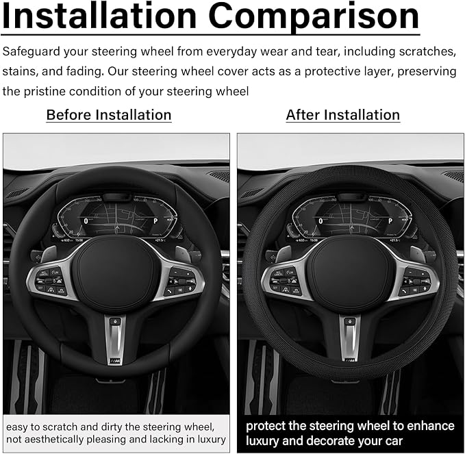 Black Mesh Steering Wheel Cover, Universal 15 inch, Elastic Stretch Microfiber Breathable Ice Silk Cover, Anti-Slip, Odorless, Sweat Absorption, Warm in Winter and Cool in Summer