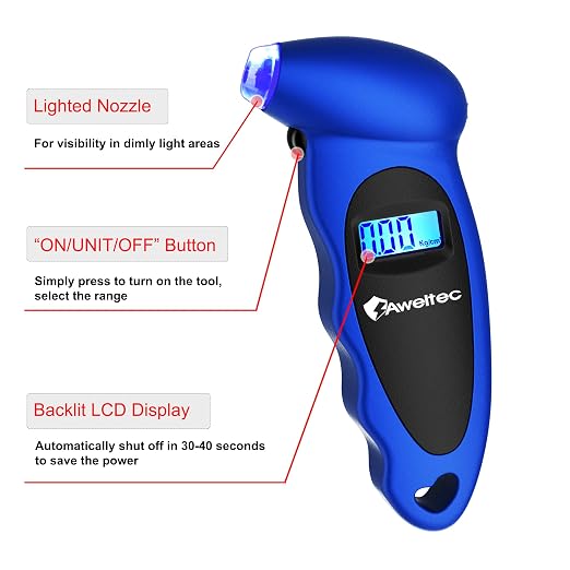 Digital Tire Pressure Gauge,Accurate Cars Air Gauge 150 PSI,Blue | 0-150PSI Calibrated,Accurate in 0.1 Increments,4 Measurement Units,Backlight LCD&Nozzle Light,for Everyday Vehicles