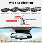 Rear View Mirror - Chrome Anti-Glare Panoramic Rearview Mirror 12 Inch Clip-On Convex Rearview Mirror, Reduces Blind Spots, HD Wide Angle,Shock Resistant for Cars, Trucks & SUVs (Light Chrome)