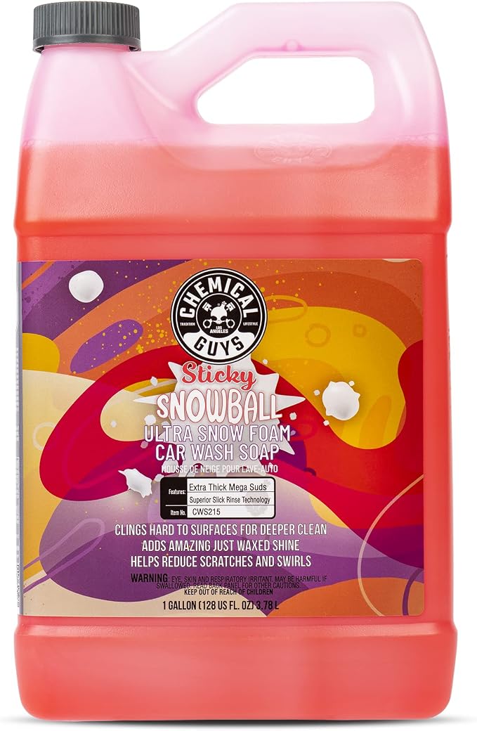 CWS215 Sticky Snowball Ultra Snow Foam Car Wash Soap (Works with Foam Cannons, Foam Guns or Bucket Washes) for Cars, Trucks, Motorcycles, RVs & More 128 fl oz (1 Gallon) Cherry Scent