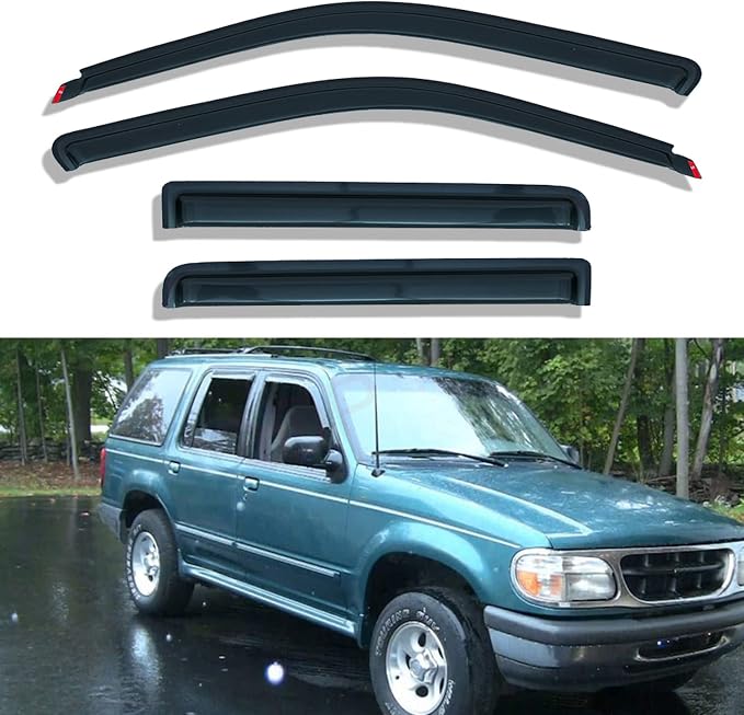 Pack of 4 in Channel Front+Rear Smoke Sun/Rain Guard Mount Tape-On Acrylic Window Visors Compatible with 91-01 Explorer 4-Door 01-05 Sport Trac 97-01 Mercury Mountaineer
