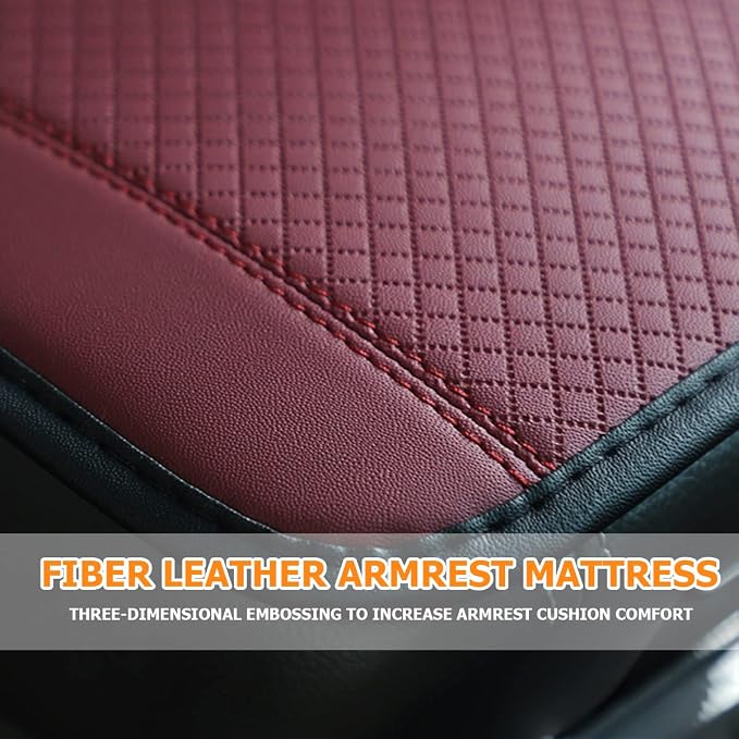 Car Armrest Storage Box Mat, Fiber Leather Car Center Console Cover, Car Armrest Seat Box Cover Accessories Interior Protection for Most Vehicle, SUV, Truck, Car (Wine Red)