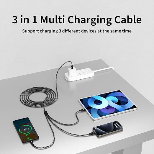Multi Charging Cable,USB C Splitter Cable,3 in 1 Charging Cord with 3 Type-C Port for iPhone 16 15 Pro Max Galaxy S23 S22 S10 Note 20 Cell Phones Tablets and More,1Pack 5FT