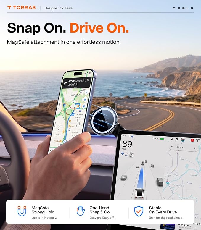 Stow Tesla Phone Mount [Hidden & Strong Magnet] 360°Rotation Foldable Tesla Phone Holder Fit for All Phones, Tesla MagSafe Car Mount, Tesla Accessories for Model Y Model 3/S/X/Cybertruck