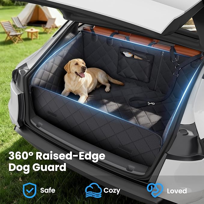 SUV Cargo Liner for Dogs, Full Coverage Non-Slip Cargo Cover with Cushioned Sides to Protect Your Dog, Waterproof & Durable, Machine Washable Trunk Protector Mat (L, Black)