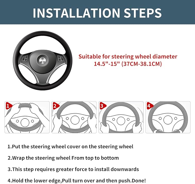 Car Steering Wheel Cover 15 inch, Microfiber PU Leather Elastic Steering Wheel Protector, Anti-Slip Breathable Car Interior Accessories for Most Cars (Dark Green)