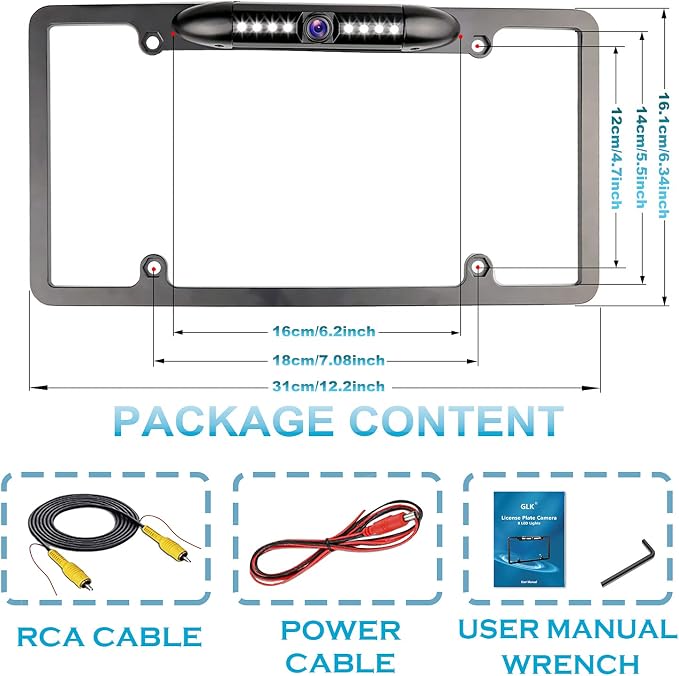 License Plate Backup Camera HD Night Vision Rear View Camera with 8 LEDs 170° Viewing Angle Waterproof Backup Rear Camera for Cars