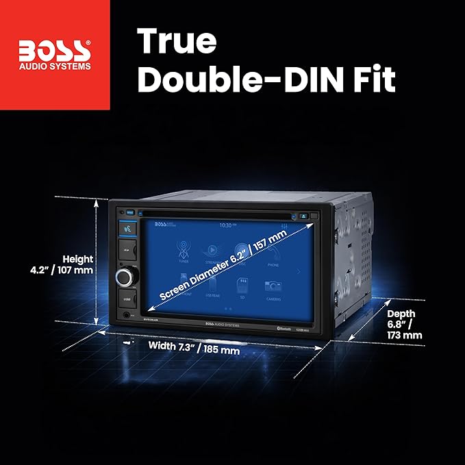 BV9364B Car Stereo DVD Player - Double Din, Bluetooth Audio/Hands-Free Calling, 6.2 Inch Touchscreen LCD Monitor, MP3 Player, CD, DVD, USB Port, SD, AUX Input, AM/FM Radio Receiver