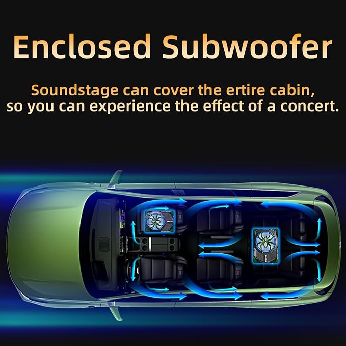 Upgraded 1600W Car Subwoofer, 10" Ultra-Thin Under-Seat Sub with Built-in Amplifier, (LPF/Gain/Bass Boost) LED Ambient Lights, Independent Bass Knob, Distortion-Free Deep Bass（Green）
