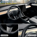 Flat Bottom Steering Wheel Cover, D Shaped Car Wheel Cover 14-14 1/4 in. (35.5-36 cm), for Tesla Model 3 / Y, for Camaro, Black Microfiber Leather