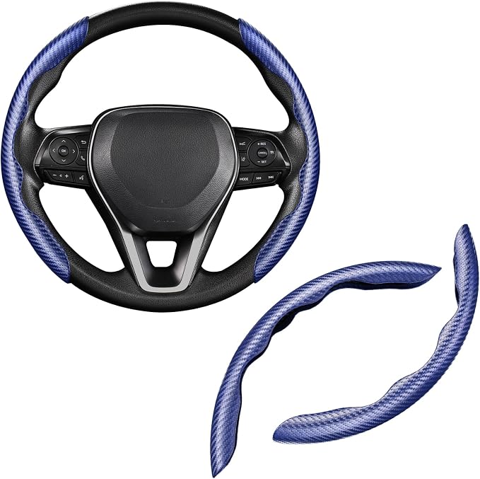 Steering Wheel Cover, Carbon Fiber Steering Wheel Cover for Men/Women, Anti-Slip, Comfortable Grip, Durable, Universal for 99% Car Interior Accessories (Dark Blue)