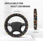 Mushroom Woodland Steering Wheel Cover, 2 Mushrooms Forest Car Coasters | Breathable, Anti-Slip, Universal 14-15 Inch, Neoprene Coasters, Cute Woodland Design, Gift for Men Women