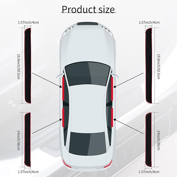 Car Door Threshold Protection, 4PCS Door Edge Step Dust Shield Cover, Door Width 19.8x1.57inch Car/SUV Universal Rubber Scratch Resistant Exterior Accessories (Red borde)