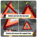 Emergency Warning Triangle Kit – Roadside Safety Kit with Reflective Warning Triangles, High-Visibility Safety Vests, Storage Bag & Gloves for Car Breakdowns & Emergencies