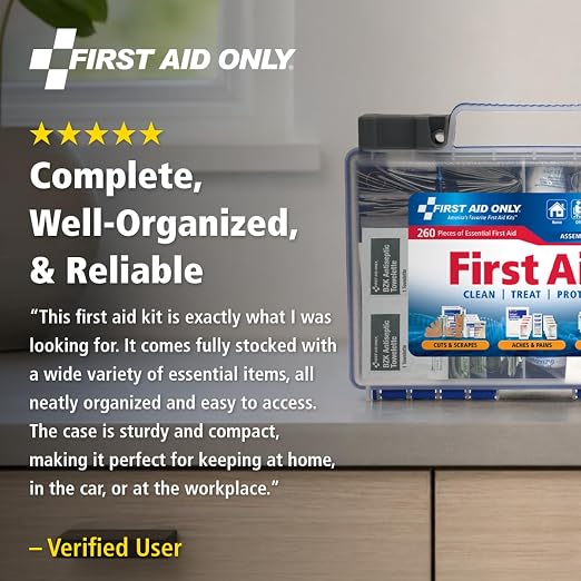 91248 OSHA-Compliant First Aid Kit, All-Purpose 50-Person Emergency First Aid Kit for Business, Worksite, Home, and Car, 260 Pieces
