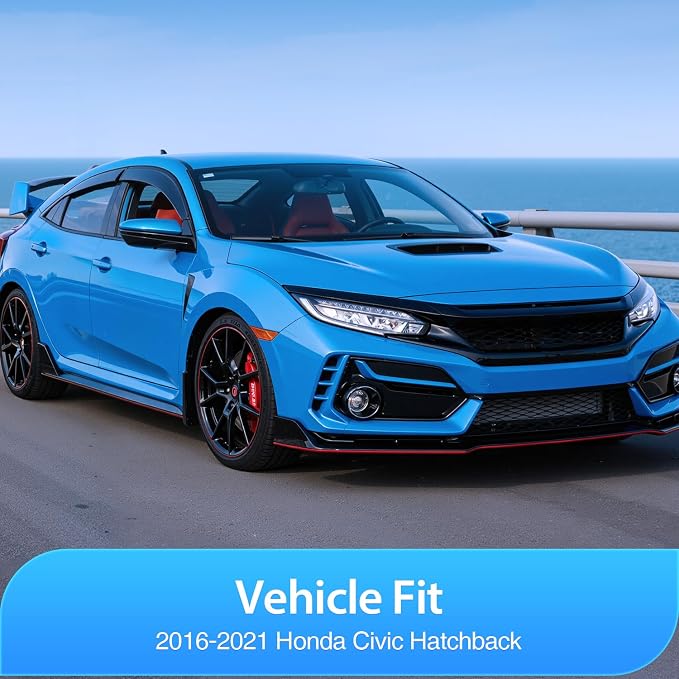 Window Visors Rain Guards for Honda Civic Hatchback 2016 2017 2018 2019 2020 2021, Outside Mount Window Vent Wind Deflectors Visors Shades for Fresh Air Circulation, Smoke Tinted, 4PCS