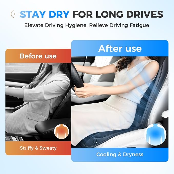 Coverado Cooling Car Seat Cover, 12V-24V Ventilated Front Seat Cushion for Car, 3-Speed Adjustable Seat Cover for Summer Driving Seat, Universal Fit for Car SUV Truck Van
