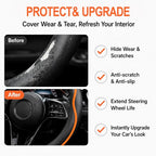 Car Steering Wheel Cover Full Surround - Soft Breathable Anti-Slip Heavyweight Safety Cover, Thick Cushioned Sports Style Universal Fit for Auto Truck SUV (Black/Orange)