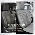 Coverado Full Set Car Seat Covers, Luxury Faux Leather Waterproof Seat Covers, Gray Car Seat Protectors, Universal Fit, Leather Seat Cushions for Cars-Gray