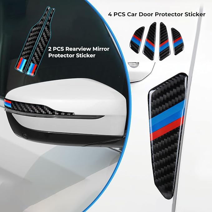6PCS Car Door Protector Rearview Mirror Protector Sticker Set for BMW M X3 X5 X7 X1 X6 X4 4 3 5 7 f30 Series Accessories, Anti Collision Trim Strips Carbon Fiber Car Door Edge Bumper Guards