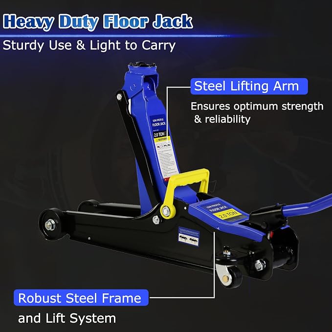 2 Ton Low Profile Floor Jack, Professional Trolley Hydraulic Jack, Heavy Duty Steel Racing Floor Jack with Single Piston Quick Lift Pump, 2Ton (4,000 lb) Capacity, Lift Range 3.3"-15.2"