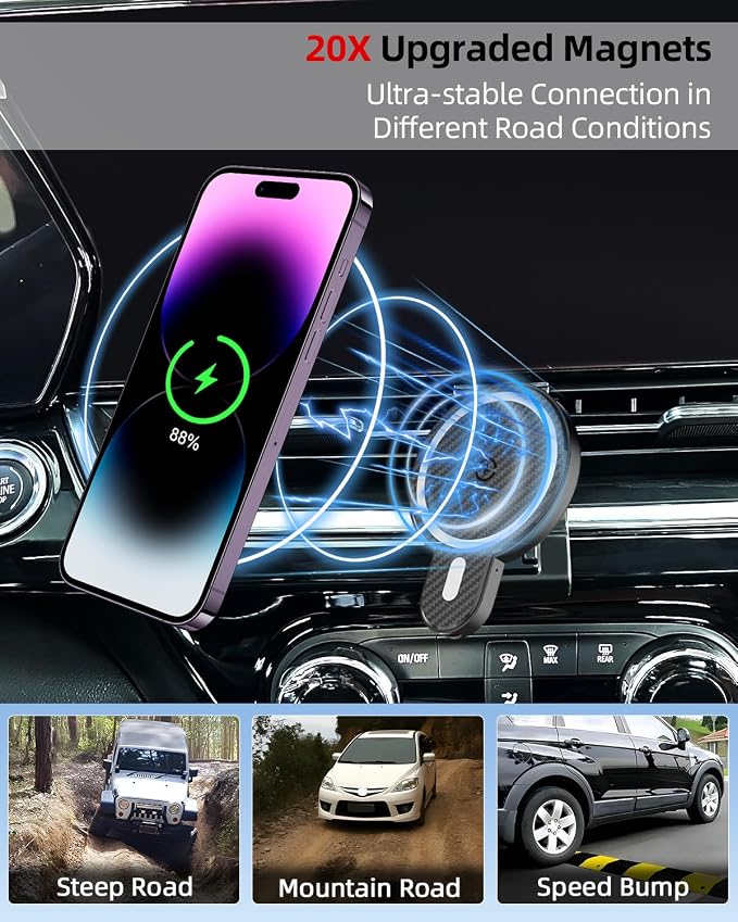 PZK Car Phone Holder for Chevy Trax 2024 2025 Accessories Custom Air Vent | Chevy Car Phone Mount Magnetic 15W Fast Wireless Charger with Magsafe Hands Free 360° Rotation Automobile Phone Cradles