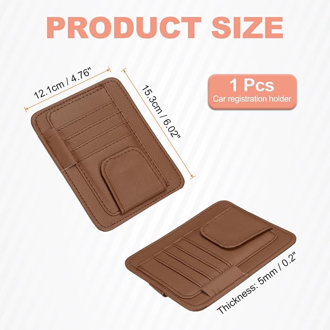 Car Sun Visor Organizer 6.02" x 4.76" Leather Multi-Pocket Visor Card Sleeve Pocket Car Truck SUV Interior Storage Pouch for Driving License Credit Cards Bills Sunglasses, Brown