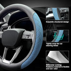 Nappa Leather Steering Wheel Cover,Elegant Diamond Checkered Design, Non-Slip wear-Resistant, Enhance Driving Comfort, Suitable for Steering Wheel Diameter 14 1/2‘-15’ Models.Black Blue