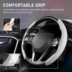 Steering Wheel Cover, Carbon Fiber Steering Wheel Cover for Men/Women, Anti-Slip, Durable, Universal for 99% Car Interior Accessories (White)