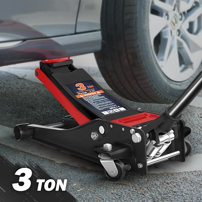 DNA Motoring Floor Jack 3 Ton (6000 lbs) Capacity, Fast Lift Service Jack Low Profile Steel Heavy Duty Hydraulic Car Jack, Lifting Range 3"-20", Black, TOOLS-00475-BK