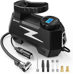 Tire Inflator Portable Air Compressor, 12V DC Car Air Pump with Auto Shutoff, 150 PSI Digital Gauge, LED Light, Metal Valve Connector, Accessories for Cars, Large, Sliver