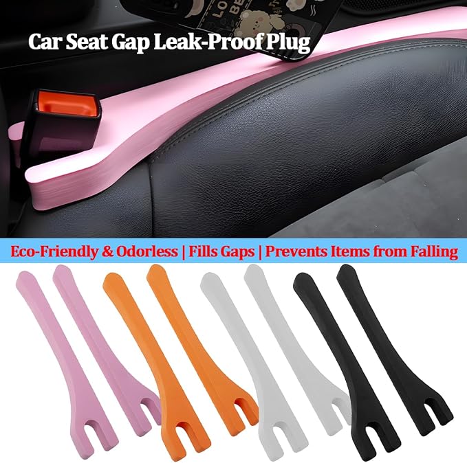 Car Seat Gap Filler, 2PCS Between Seat and Centre Console No Drop Vehicle Gap Plug, Automotive Interior Front Chair Blocker Stop Things from Dropping, Universal for SUV Caravan Truck (Pink)