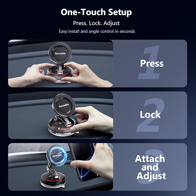 for MagSafe Car Mount [3-Axis] Nano Adhesive Gel + Strong Suction Cup Magnetic Phone Holder for Dashboard & Windshield, 360° Adjustable for iPhone 17 16 15 14 13 12, Samsung, Matte Black
