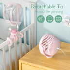 8000mAh Portable Stroller Fan, 27H Ultra-long Battery Life Detachable 4 Speed 360°Rotate LED Night Light with 2 Modes, USB Rechargeable Handheld Cooling Fan for Travel/Car Seat/Bedroom