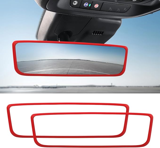Car Rear View Mirror Protector Frame, Silicone Auto Rearview Edge Protection Cover Compatible with Model 3 Model Y, Interior Rear View Trim Frame Decoration, Car Accessories (Red-2PCS)