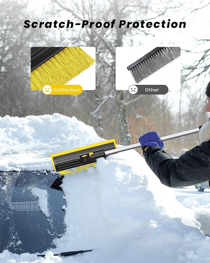 2025 Extra Long 55.7" Ice Scrapers for Car Windshield Multi-Functional Detachable Car Ice Scraper with Foam Grip and 270° Pivoting Brush Head Snow Brush for SUV Truck Auto(Yellow)