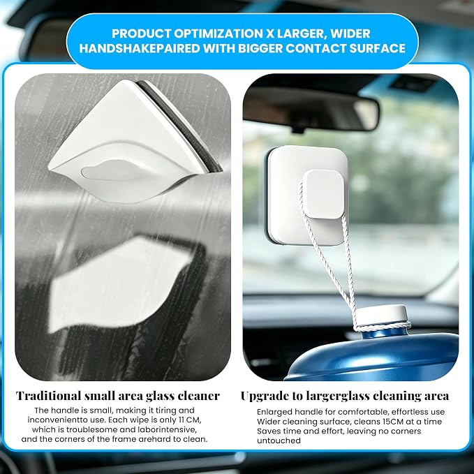 Magnetic Window Cleaner - Windshield Cleaner Tool, Double-Sided Magnetic Glass Cleaner with Anti-Falling Rope, 3-10mm Thickness for Car & Home High Rise Glass