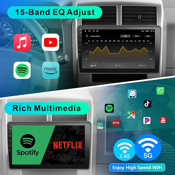 8 Core Car Radio Stereo Upgrade Android for Jeep Wrangler JK 2007-2018 with Wireless CarPlay/Android Auto, 10.2 '' Touchscreen Head Unit GPS WiFi AM/FM SWC