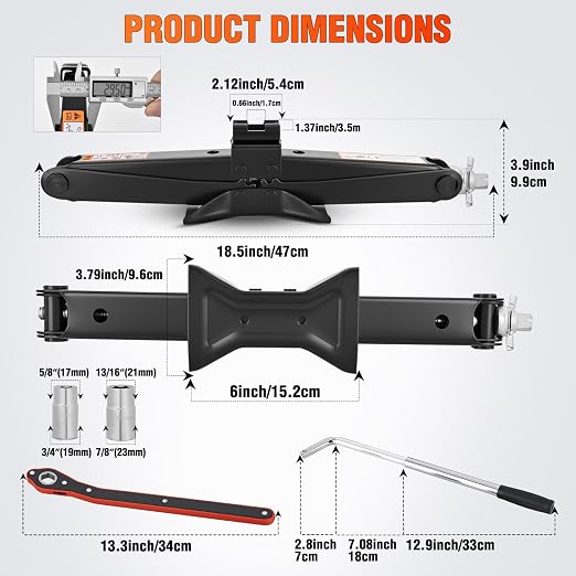 Scissor Jack Kit for Car 1.5 Ton(3307 lbs), Heavy Duty Portable Steel Scissor Lift Jack Car Tire Changing Kit with Ratchet & Lug Wrench for Sedan SUV MPV, 3.9''-13.6'' Lifting Range, Black