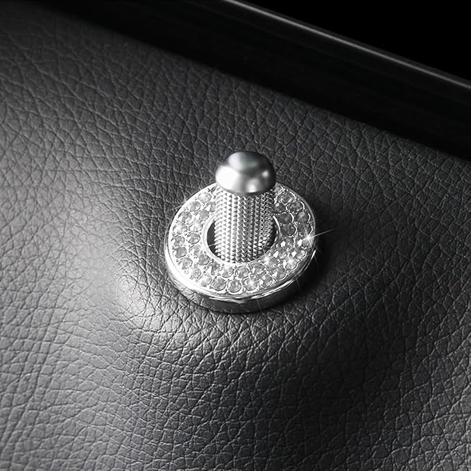 4 Pcs Bling Car Inner Door Lock Covers, Crystal Pull Rod Bolt Stickers, Sparkly Rhinestones Auto Door Bolt Decorations, Vehicle Lock Pin Cap Decors for C Class C200L GLC260 C260L (White)