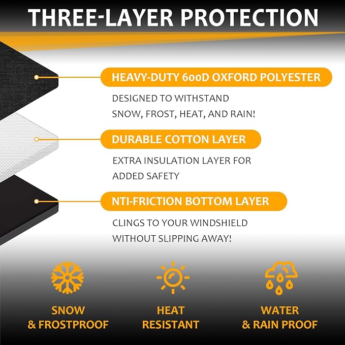 Car Windshield Cover Large Enhanced 600D Oxford Fabric Windshield Frost Cover for Ice and Snow Frost Waterproof Wiper Front Window Protects UV Sunshade Cover for Most Cars SUV Vans (75" x 42")